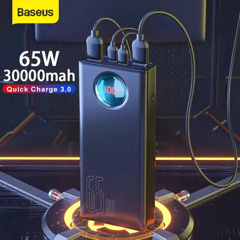 30000mAh 65W PD Power Bank Portable Charger USB-C Fast Charging for iPhone Android Laptops Tablets