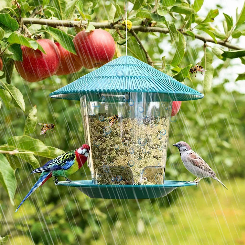 Large Hanging Bird Feeder 2.6 lb (1.2 kg) Hexagonal Peanut & Seed Dispenser with Perches, Outdoor Garden Feeder