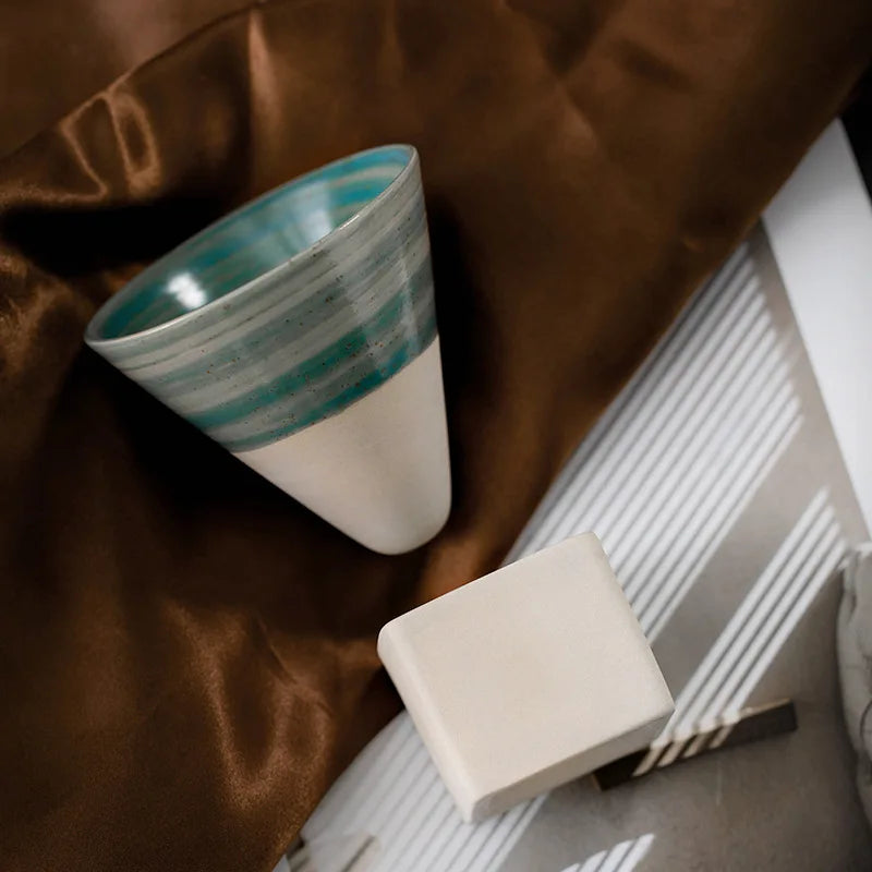 Retro Japanese Triangular Cone Ceramic Tea and Coffee Mug Pottery Porcelain Latte Cup for Home and Office