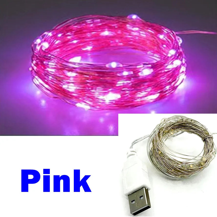 USB LED Fairy String Lights Copper or Silver Wire, Waterproof IP66, Multi-Color, 5/10/20 m (16/33/66 ft) USB Garland for Christmas Wedding Party