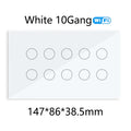 WiFi Smart Touch Glass Wall Light Switch — 8 Gang or 10 Gang (147 x 86 x 38.5 mm / 5.79 x 3.39 x 1.52 in) — Tuya/Smart Life, Alexa & Google Home