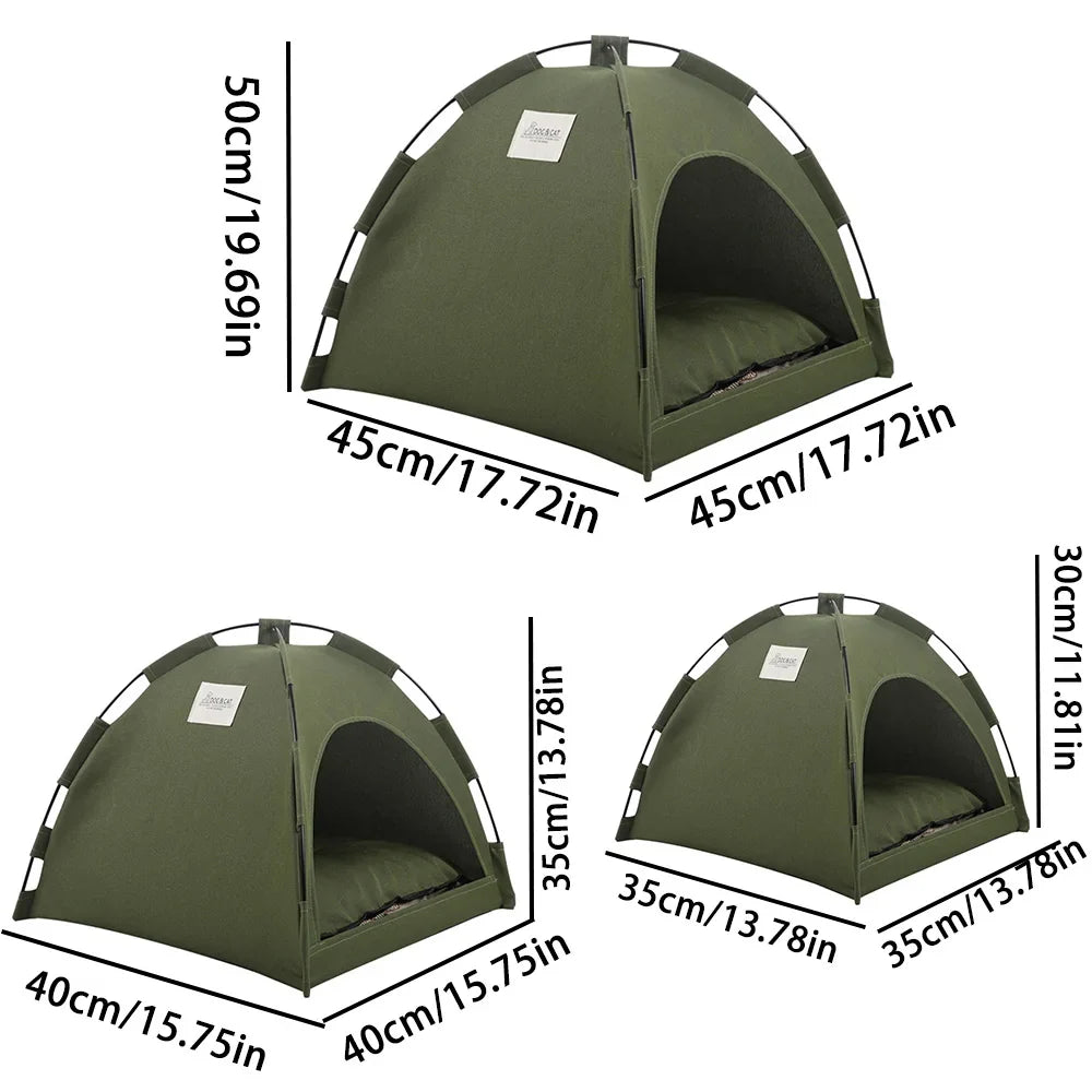 Foldable Semi-Closed Pet Nest Tent for Cats & Small Dogs — Breathable Fleece Bed with Removable Washable Pad, Anti-Slip Bottom, 3 Sizes (S/M/L)