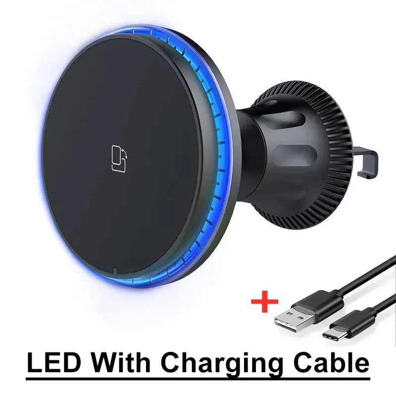 30W Magnetic Car Wireless Charger Vent Mount with RGB LED Light Fast MagSafe-Compatible Phone Holder