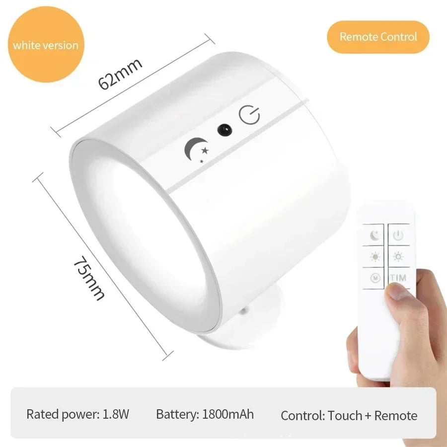 Double-Head Magnetic LED Wall Lamp Rechargeable 360° Rotating Dimmable Spotlight with Wireless Remote for Bedroom and Living Room