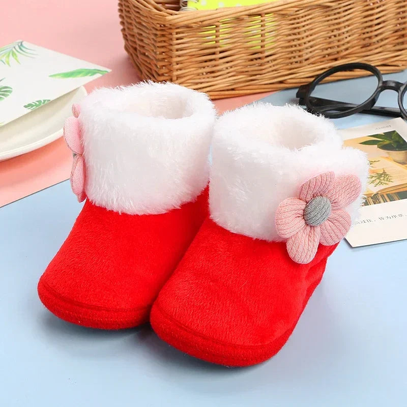 Baby Soft Pompom Snow Booties - Warm Infant & Toddler First Walker Boots, Sizes 12-14 (4.3-4.9 in / 11-12.5 cm)