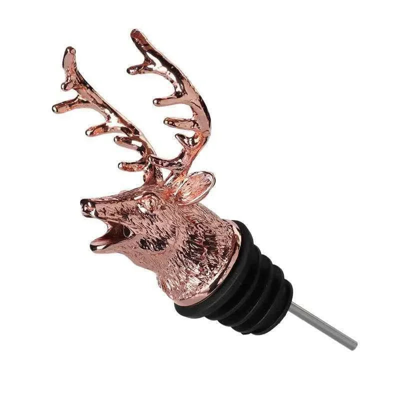 Deer Head Zinc Alloy Wine Pourer & Bottle Stopper — Stag Wine Aerator with Silicone Seal, Fits 18–22mm Bottles