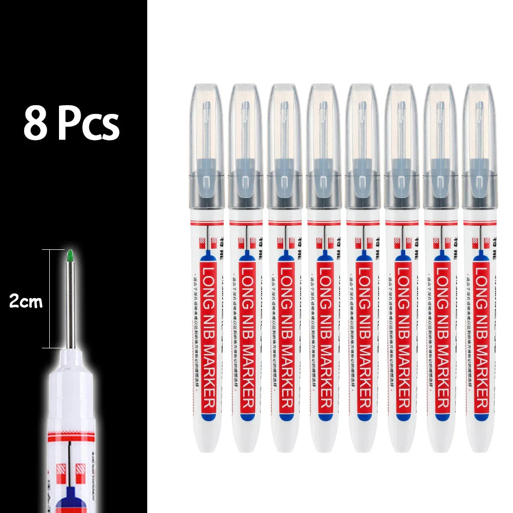 Waterproof Long-Head Deep-Hole Marker Pens 20mm Tip — Permanent Oil Ink for Metal, Wood & Carpentry (Black, Blue, Red, Green)