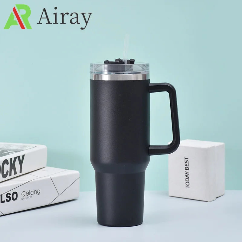 40oz Vacuum Insulated Tumbler with Handle & Straw Lid | Stainless Steel Travel Bottle