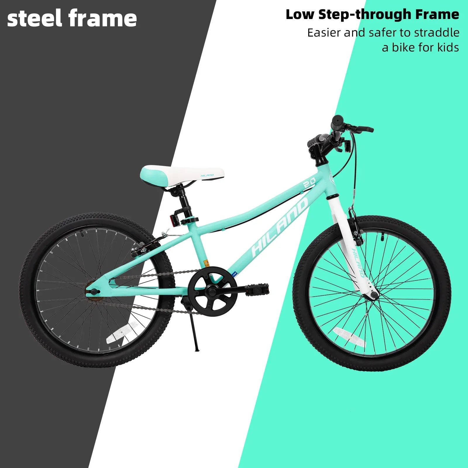 20-Inch (500mm) Kids Mountain Bike – Single-Speed Bicycle for Boys & Girls with Dual Hand Brakes & Kickstand