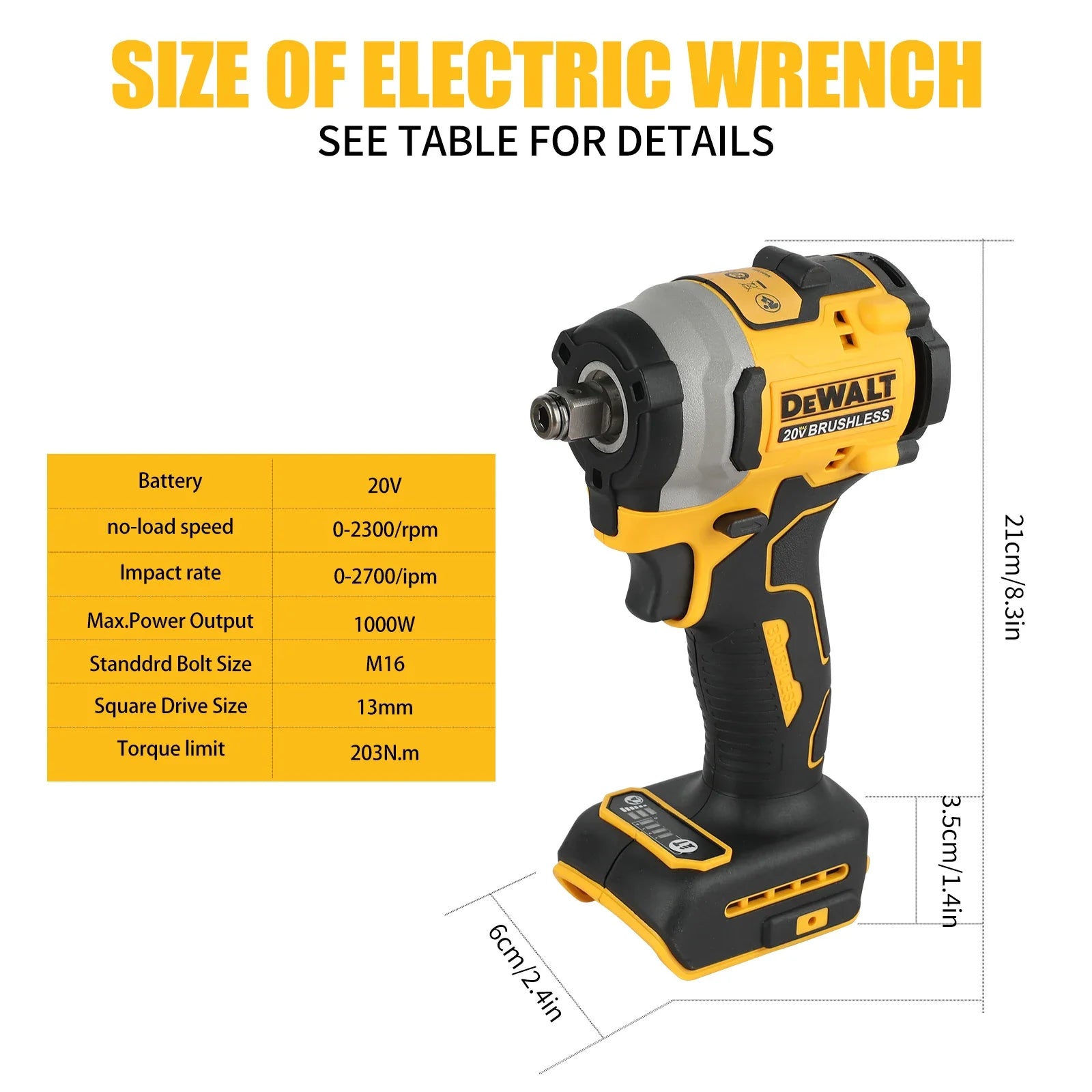 Cordless 20V Brushless Impact Wrench Rechargeable Lithium-Ion High Torque Power Tool