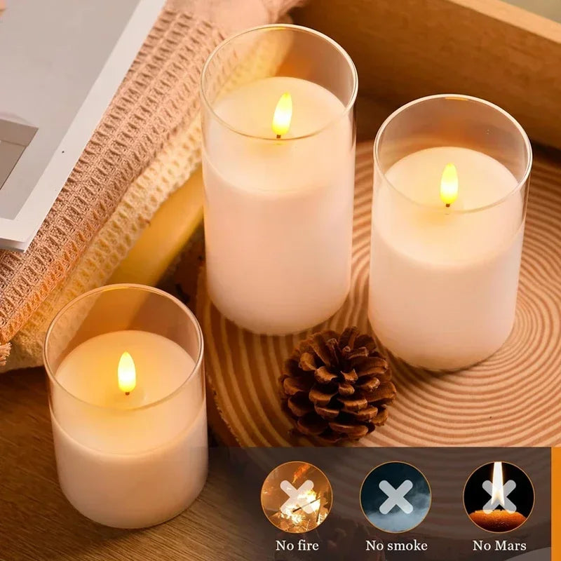 3-Piece Acrylic Flameless LED Candles with Remote & Timer, Flickering Battery-Operated Clear Glass Effect for Wedding, Party & Christmas