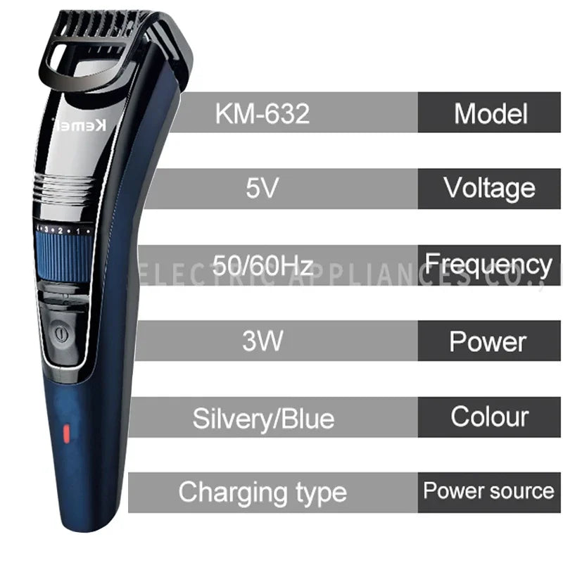 Rechargeable Cordless Beard & Mustache Trimmer, Adjustable 0.5–10 mm (0.02–0.39 in) Stubble Clipper