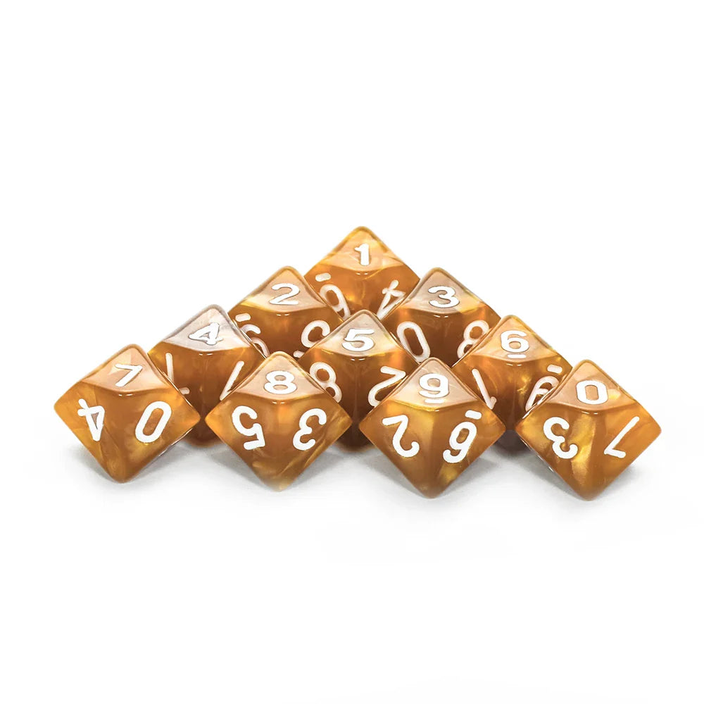 D10 Polyhedral Dice 10-Piece Set for D&D & Tabletop RPGs — Marble & Transparent Styles for Board Games & Parties
