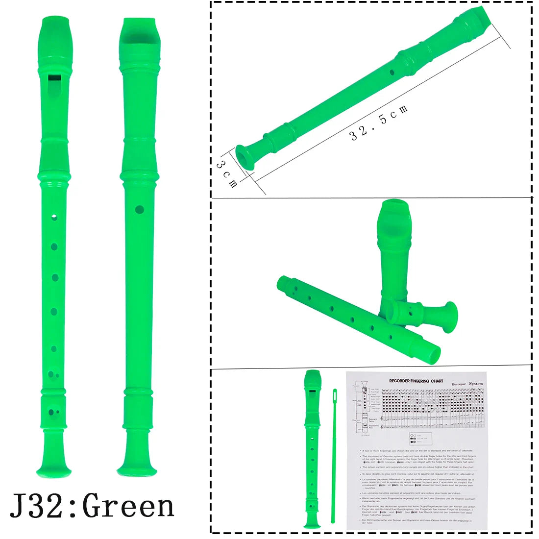 8-Hole ABS Recorder Long Flute for Kids & Beginners, Colorful Woodwind Instrument with Cleaning Rod (12.8 in / 32.5 cm)