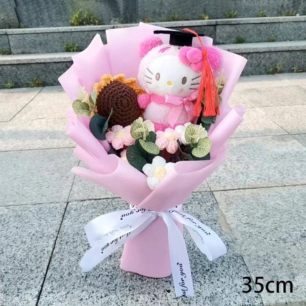 Kawaii Cat Plush Bouquet with Soap Rose Flowers — Cute Valentine's Day, Birthday & Graduation Gift
