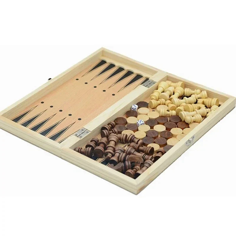 3-in-1 Board Game Set Chess, Backgammon and Checkers with Dice for Travel and Parties