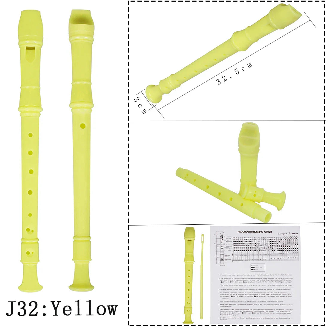 8-Hole ABS Recorder Long Flute for Kids & Beginners, Colorful Woodwind Instrument with Cleaning Rod (12.8 in / 32.5 cm)