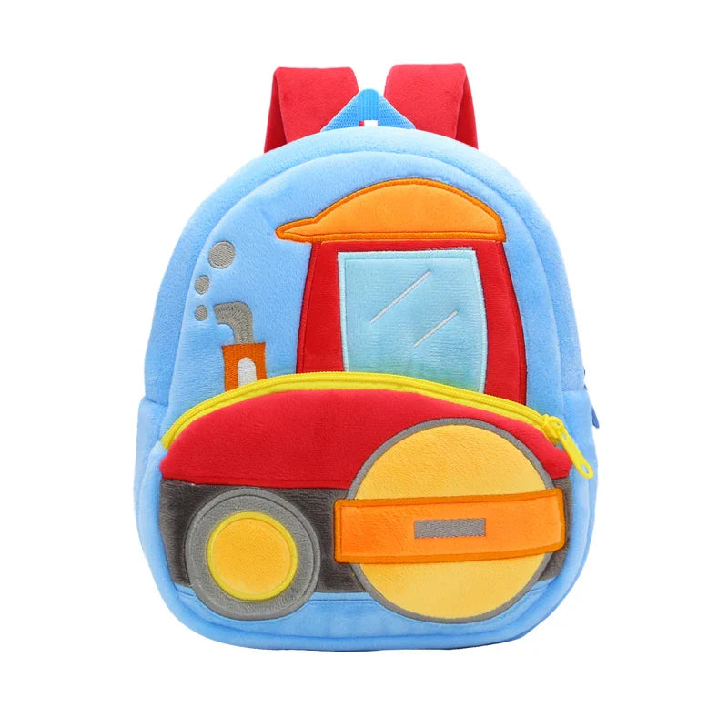 Excavator Plush Toddler Backpack for Ages 1-3, Cartoon Engineering Kids School Bag