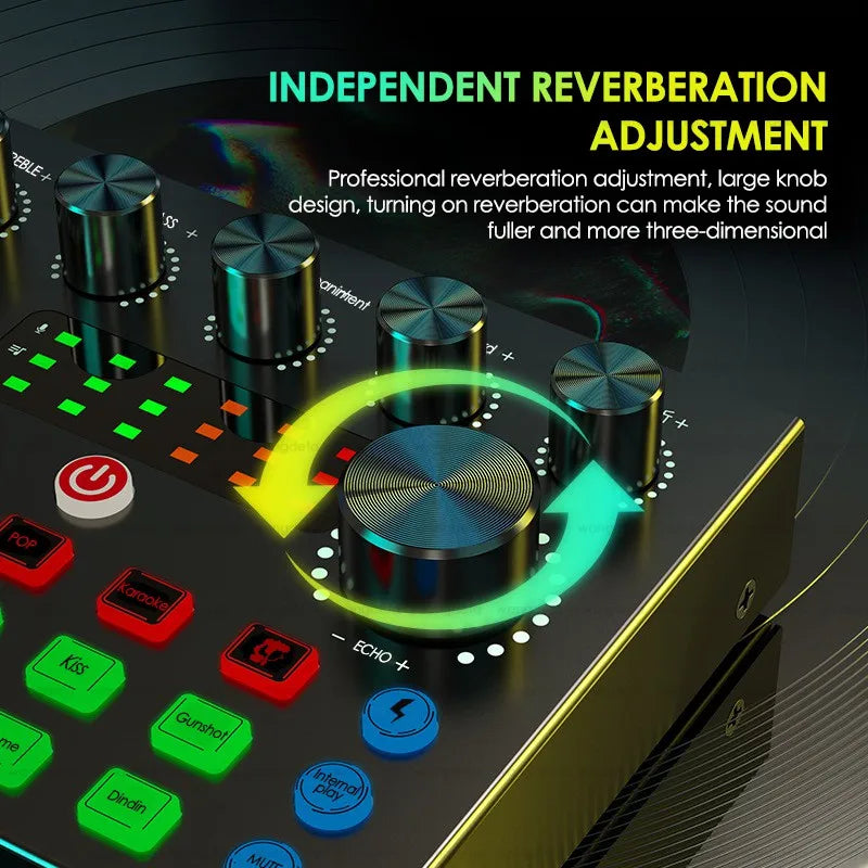 Audio Mixer with Voice Changer - Podcast Sound Card for Phone, Gaming, Karaoke & Live Streaming