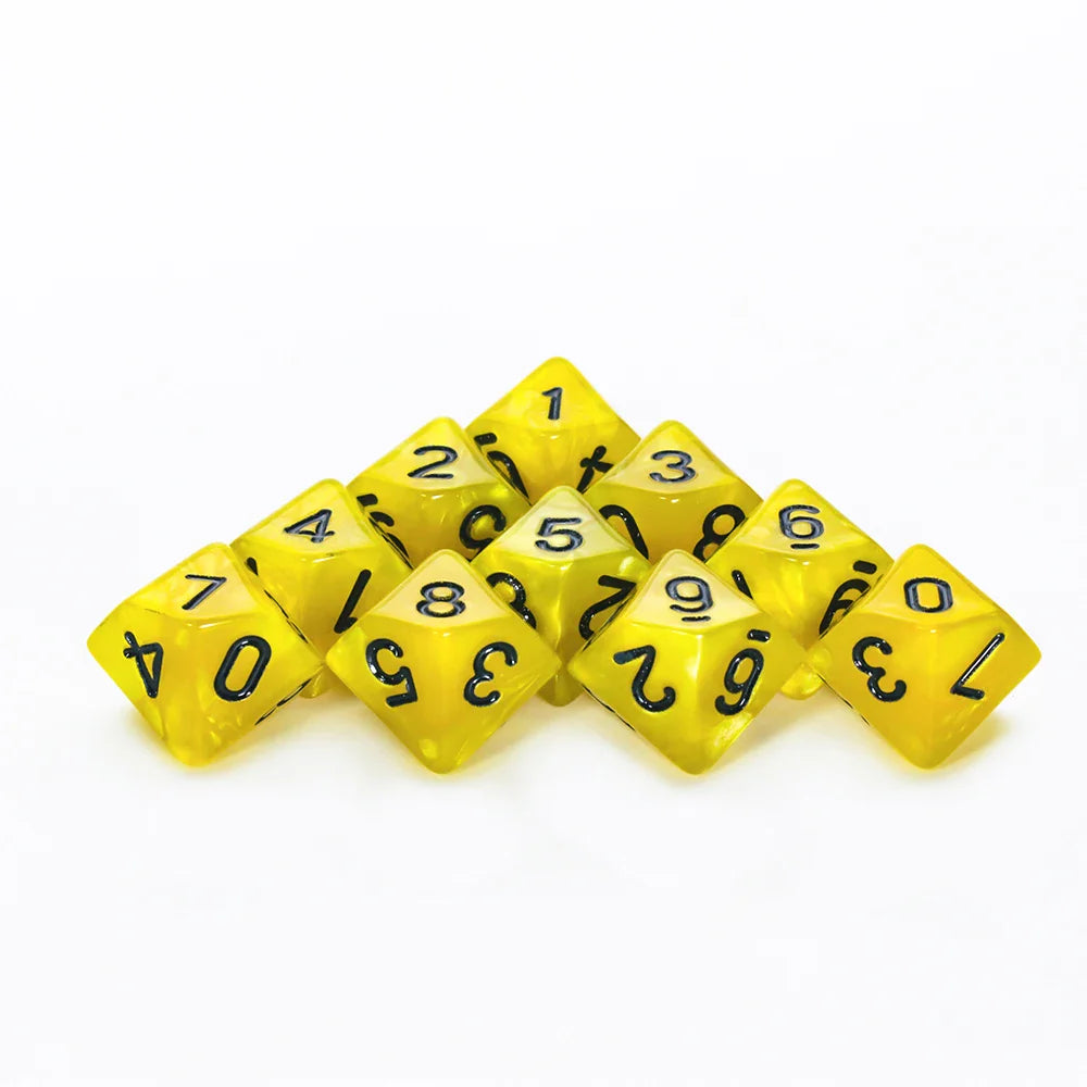 D10 Polyhedral Dice 10-Piece Set for D&D & Tabletop RPGs — Marble & Transparent Styles for Board Games & Parties