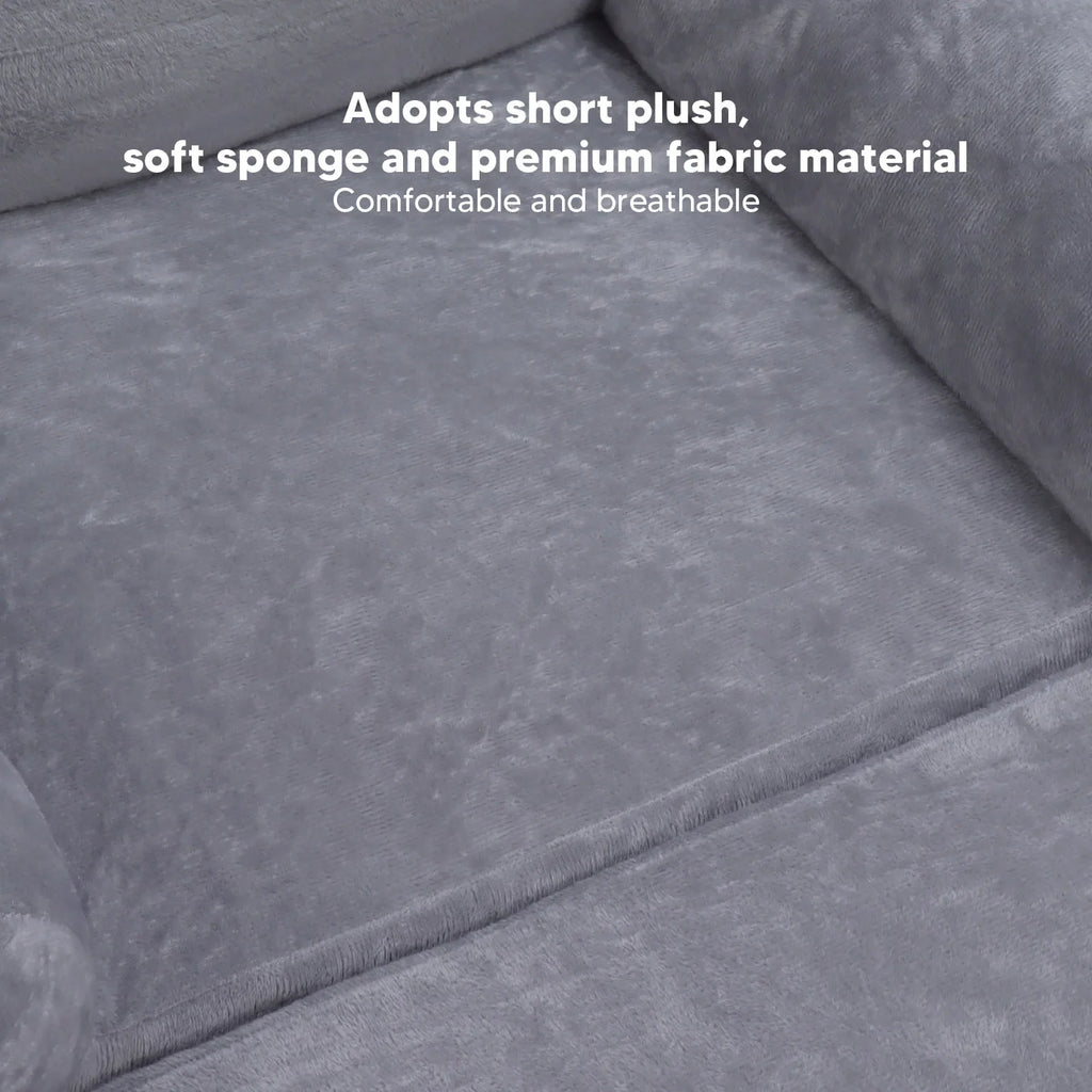 Cartoon Gray Dog Kids Sofa Foldable Toddler Chair - Soft Breathable Plush Armrest for Reading, Relaxing & Napping