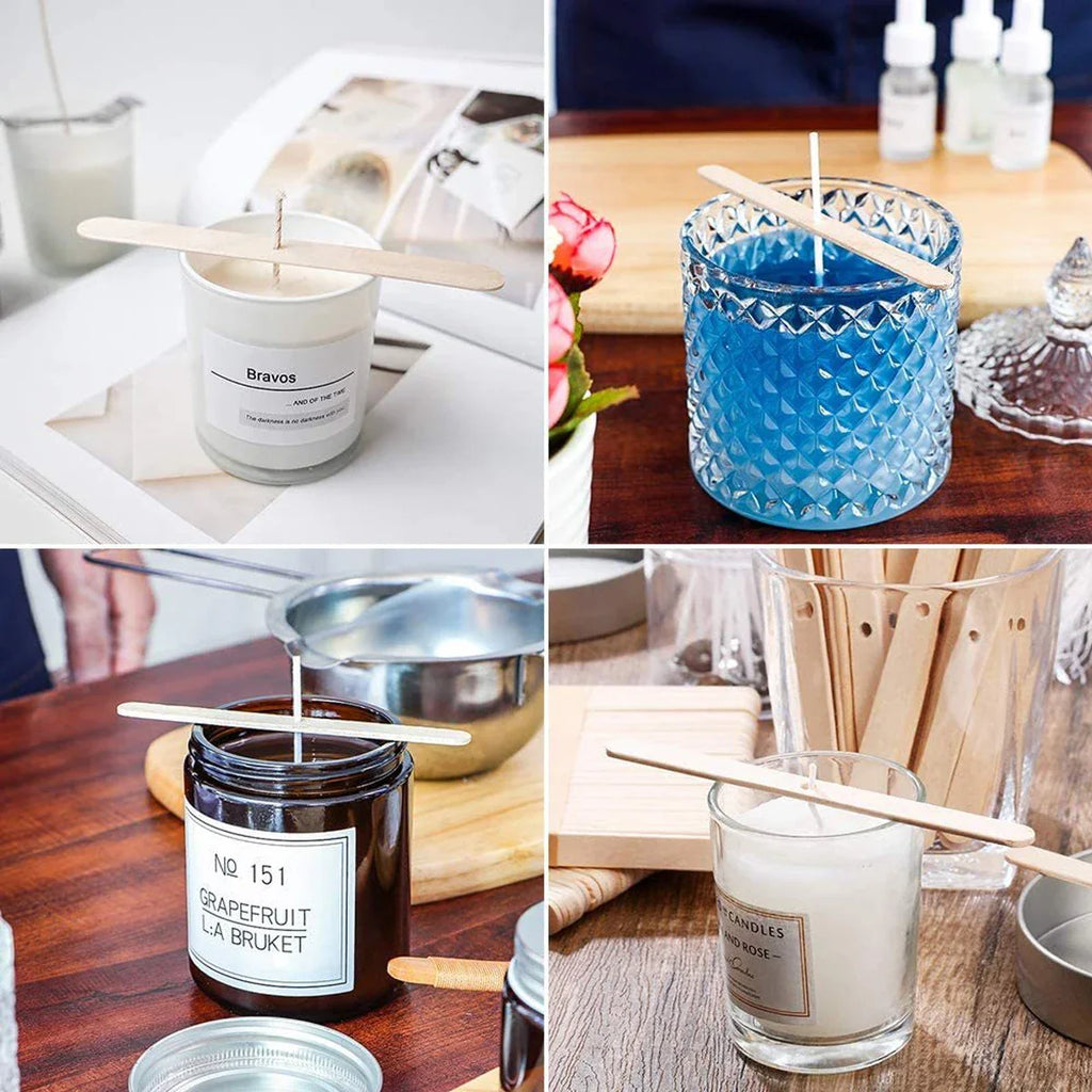 Pure Cotton Candle Wicks 100-Pack with Metal Wick Brackets & Silicone Punch Awl DIY Candle Making Kit