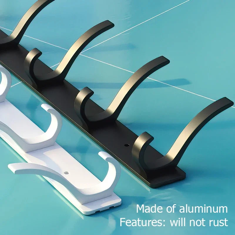 6-Peg Folding Wall Hooks – Aluminum Nail-Mount Towel & Coat Rack, Black/White
