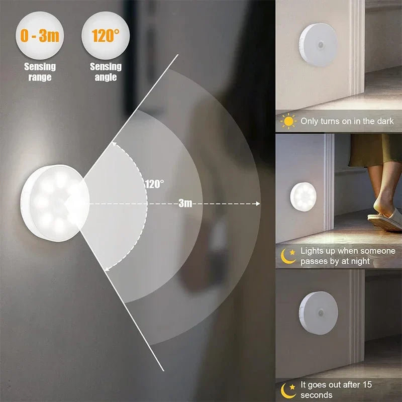 2-6 Pack Motion Sensor LED Night Lights - USB Rechargeable 3-Color Cabinet Closet Staircase Wireless Lamp