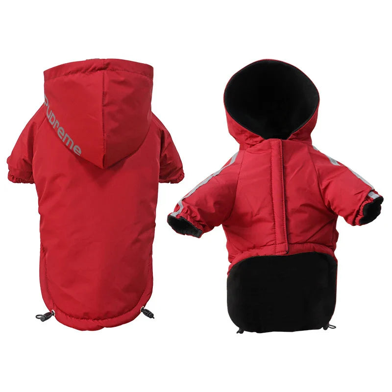 Waterproof Hooded Dog Coat – Warm Cotton-Lined Winter Jacket with Reflective Trim for Small Dogs & Cats