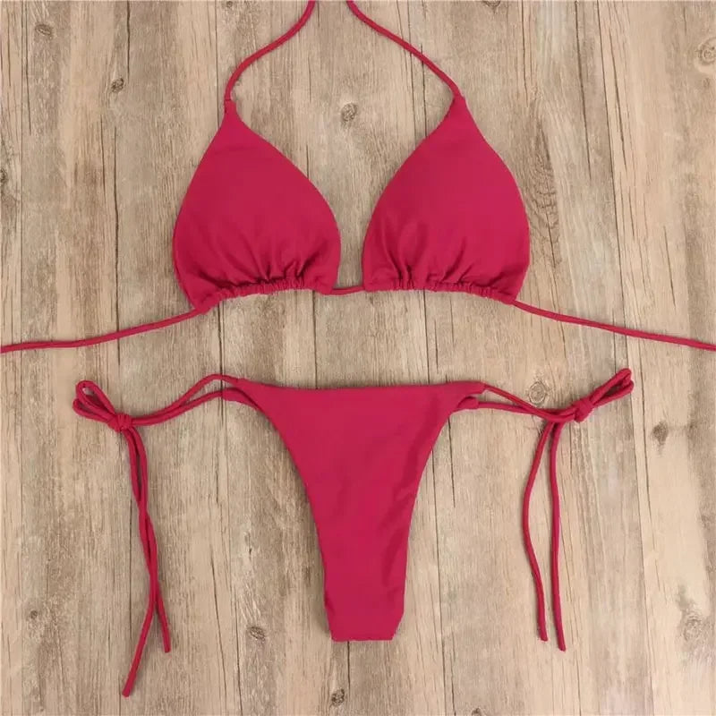 2 Pcs/Set Chic Women Swimwear Pure Colors Simple Quick Dry Backless Bikini Set Sexy Woman Swimsuits For Vacation купальник