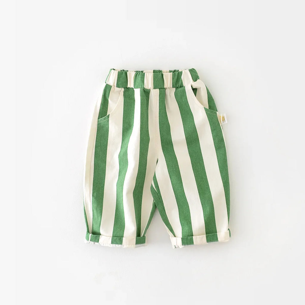 Unisex Toddler Striped Cotton Pants with Pockets – Elastic Waist Casual Kids Trousers