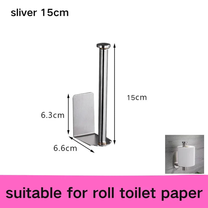 No-Drill Adhesive Toilet Paper Holder - Stainless Steel Wall-Mount Bathroom & Kitchen Roll and Towel Rack