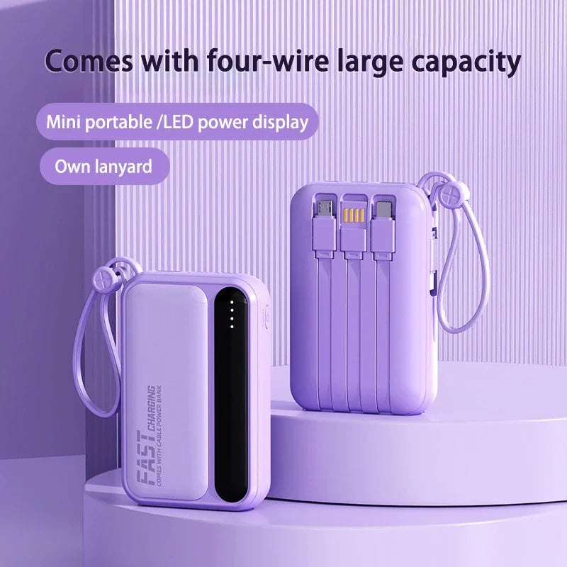 4-in-1 50000mAh Portable Power Bank with Built-in Cables & LED Digital Display — Universal Charger for Smartphones & Tablets