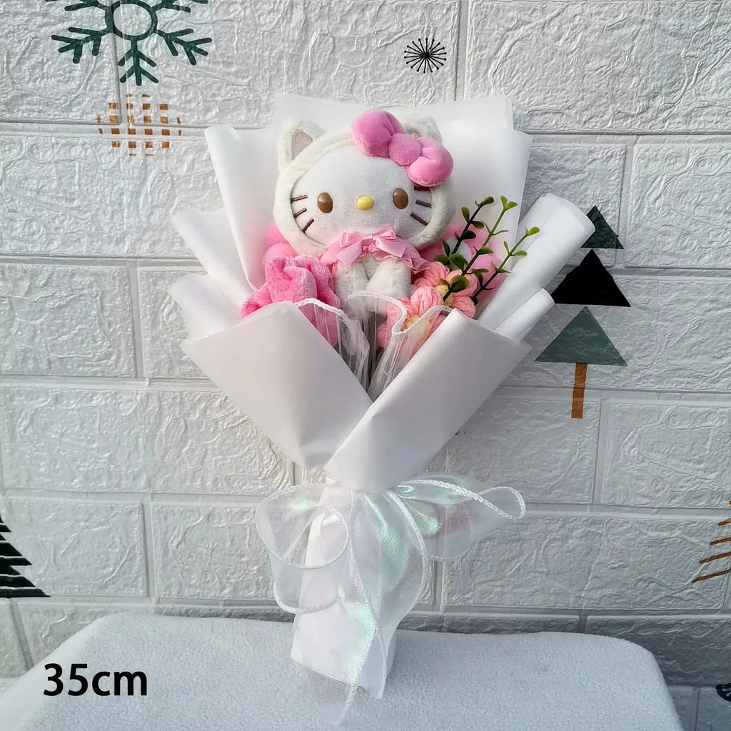 Kawaii Cat Plush Bouquet with Soap Rose Flowers — Cute Valentine's Day, Birthday & Graduation Gift