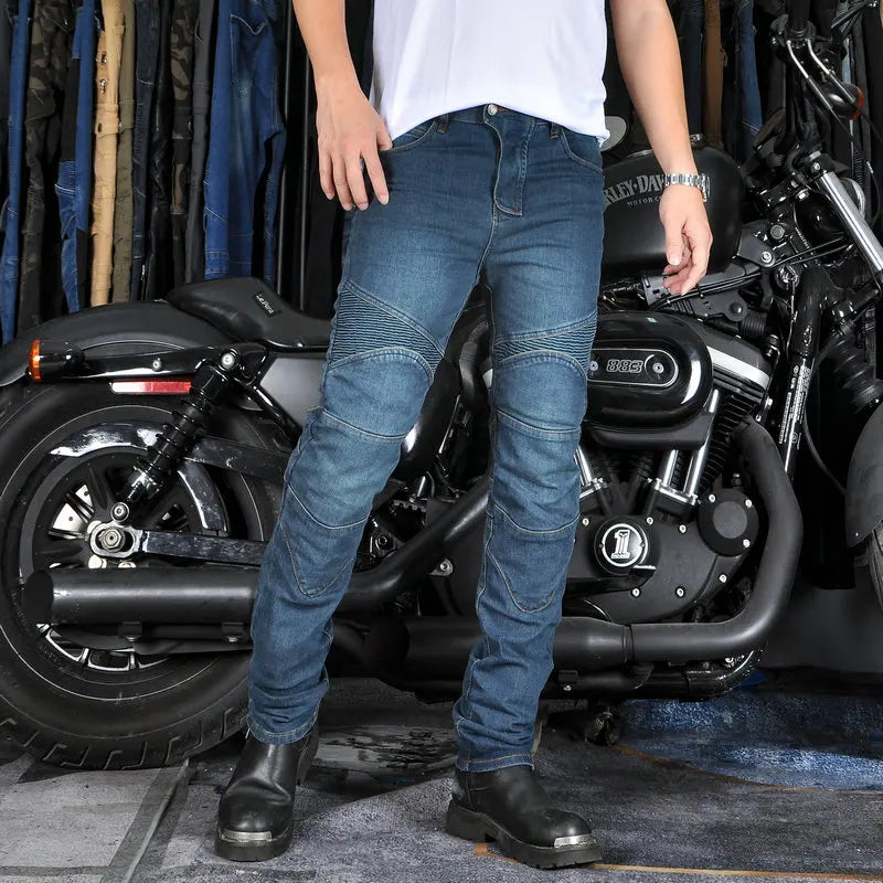 Men's Motorcycle Riding Jeans – Removable CE Knee & Hip Armor, All-Season Protective Racing Pants
