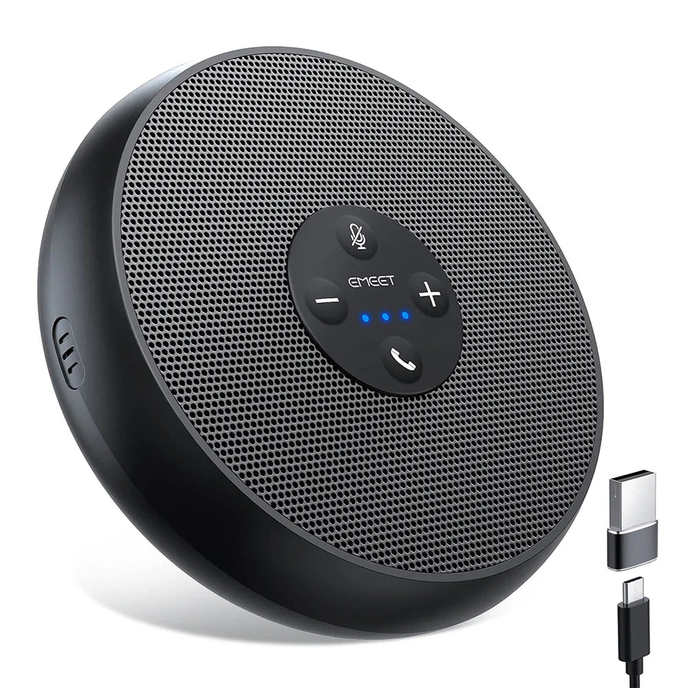 USB Wired Conference Speakerphone with 2 Mics – 360° Voice Pickup, Certified for Online Meetings, Office & Home