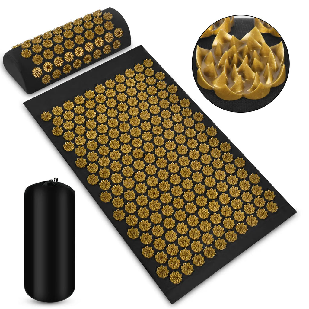 Lotus-Style Acupressure Spike Mat & Pillow Set - Acupuncture Massage Mat for Neck, Back & Feet (125 x 41 x 2 cm / 49.2 x 16.1 x 0.8 in)