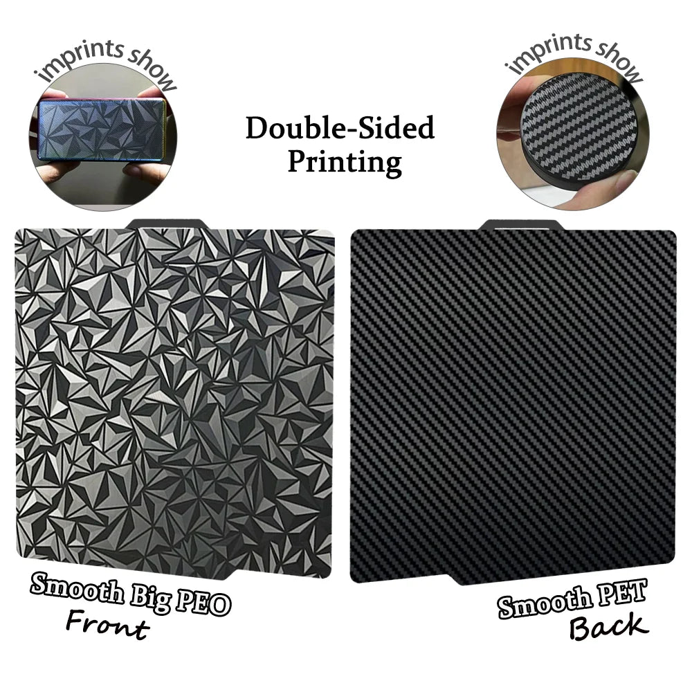 257x257mm (10.12 x 10.12 in) Spring Steel 3D Printer Build Plate - Double-Sided PEI/PEY/PET Surface, Smooth & Textured