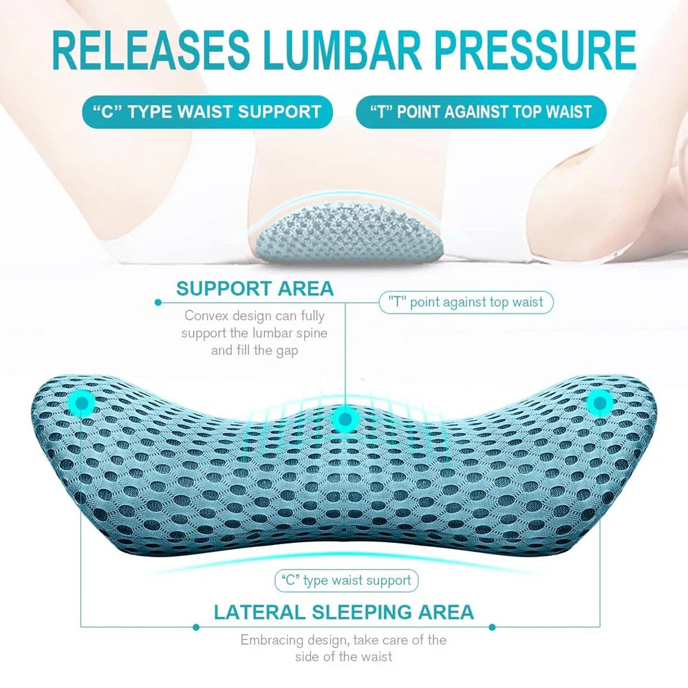 Breathable Memory Foam Lumbar Support Pillow for Car Seat & Bed Waist Cushion (1pc)