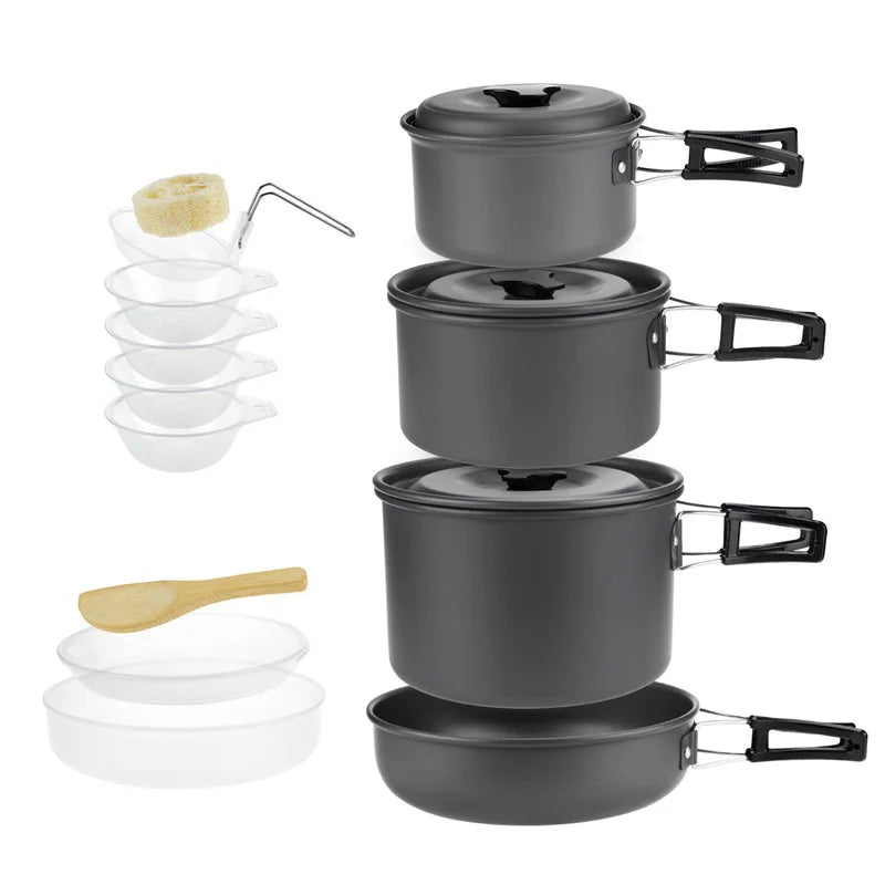 Camping Cookware Set for 1–7 People | Lightweight Portable Pot & Pan with Carrying Bag