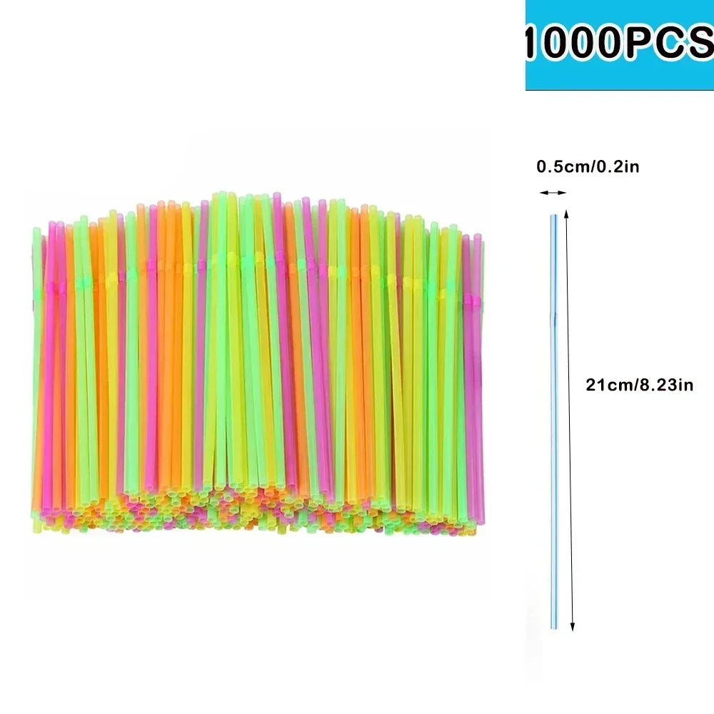 Multicolor Flexible Plastic Drinking Straws — Reusable Cocktail & Boba Straws 8.3 in (21 cm) x 0.2 in (5 mm) — Packs 50–6000 for Parties & Weddings