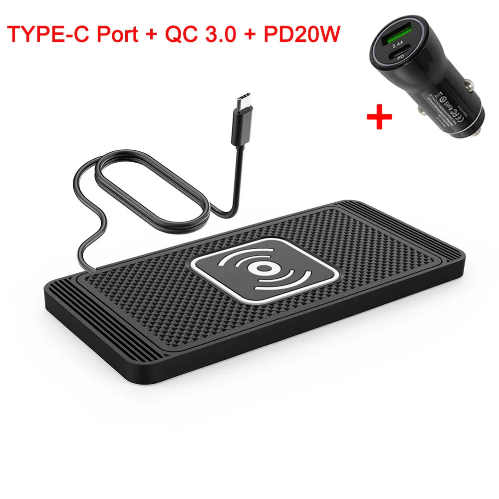 15W Qi Wireless Car Charger Pad – Fast Wireless Charging Silicone Non-Slip Phone Holder for Smartphones