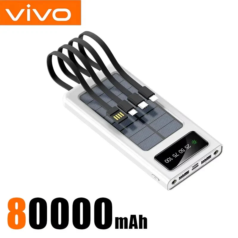 200,000mAh Solar Power Bank 4-in-1 High-Capacity Portable Charger with LED Light, Wireless & Fast USB Charging