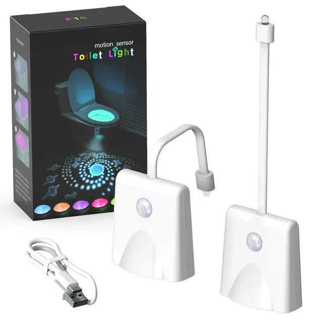 Motion Sensor Toilet Night Light 7-Color Rechargeable LED Toilet Bowl Nightlight with Star Projection