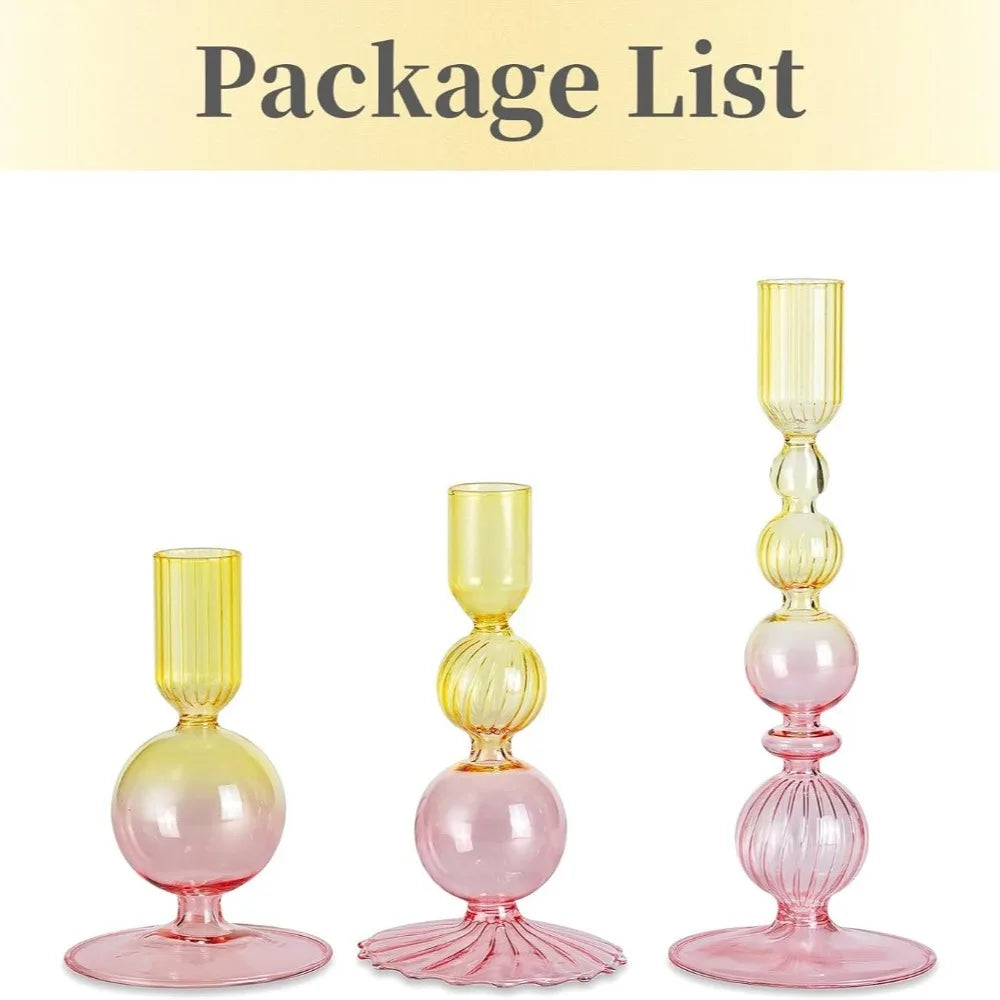 3-Piece Glass Taper Candle Holders and Flower Vases for Wedding Table Centerpiece