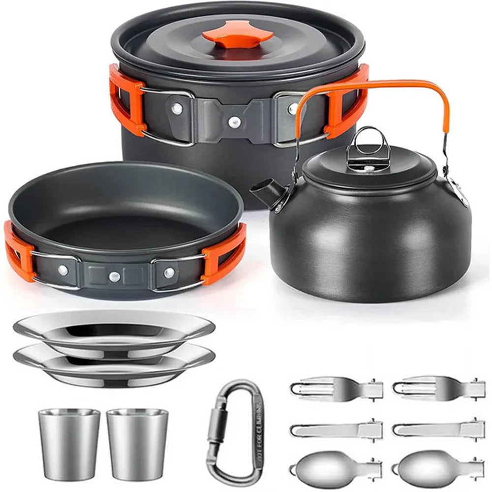 Lightweight Aluminum Camping Cookware Set – Nonstick Pot & Pan for 2-4 People with Mesh Carry Bag
