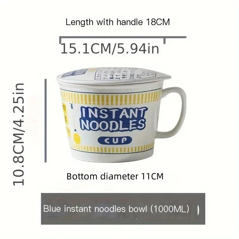 Large Ceramic Noodle Bowl with Lid - Keeps Noodles Warm | Ramen & Soup Bowl for Dorms and Home Kitchens