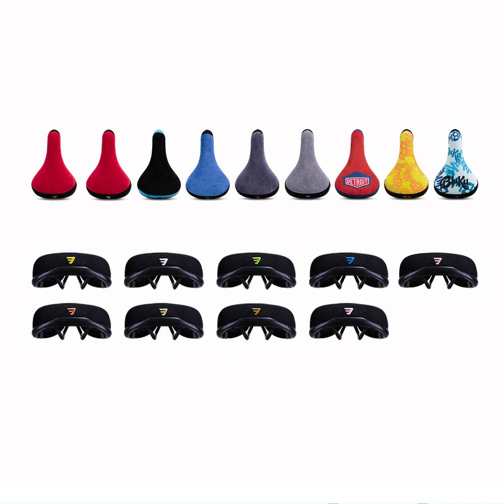 Wheelie Bicycle Saddle Black - Flannelette BMX and Mountain Bike Seat with Embroidered Logo, 8mm Rails, Unisex