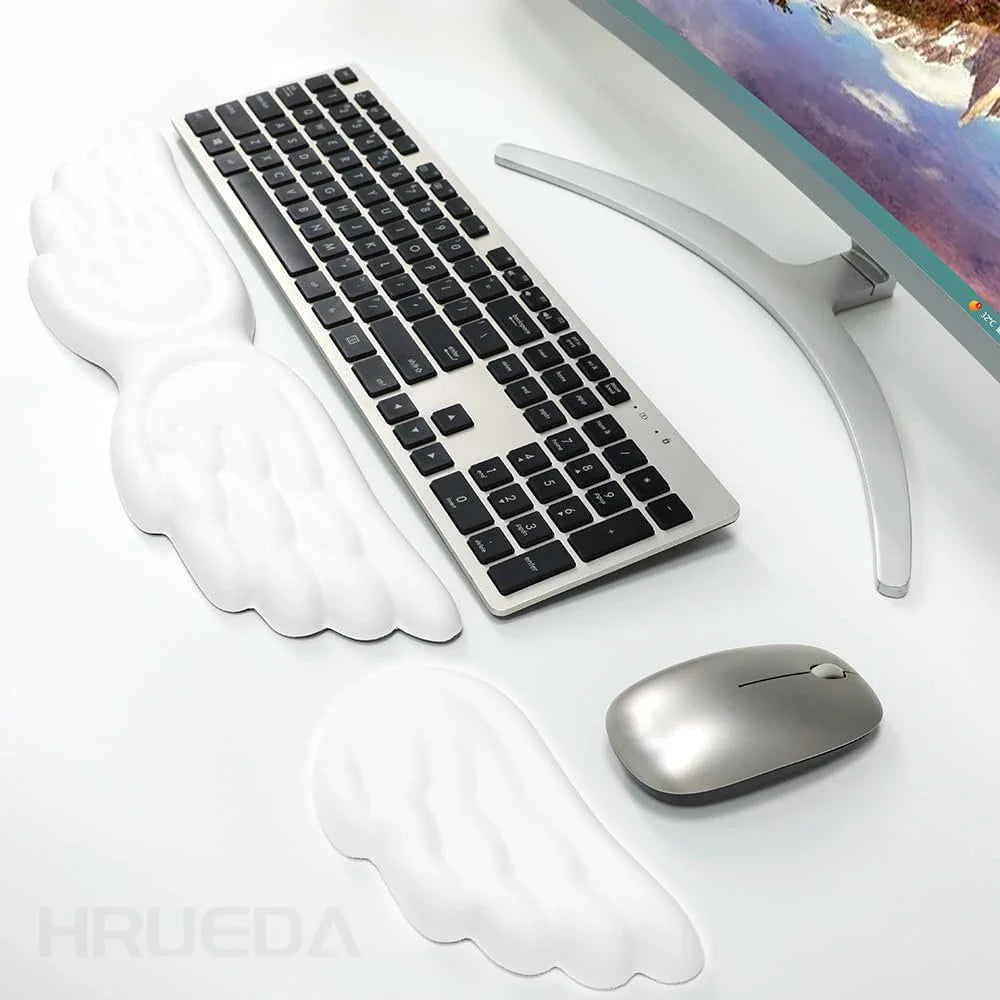 Angel Wing Memory Foam Wrist Rest & Mouse Pad for Mechanical Keyboard and Laptop — Ergonomic Wrist Support