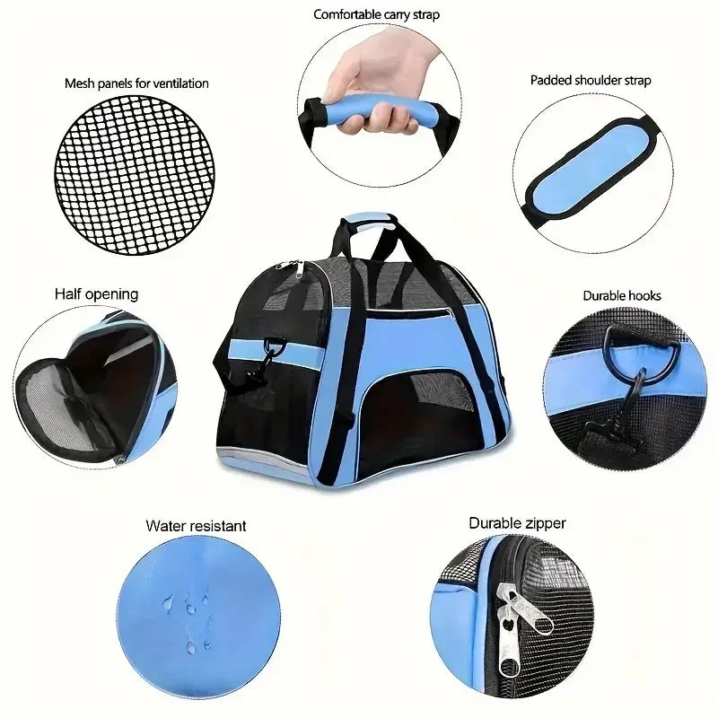 Portable Soft-Sided Pet Carrier Bag – Breathable Mesh Travel Carrier for Cats, Dogs & Puppies (S/M/L)